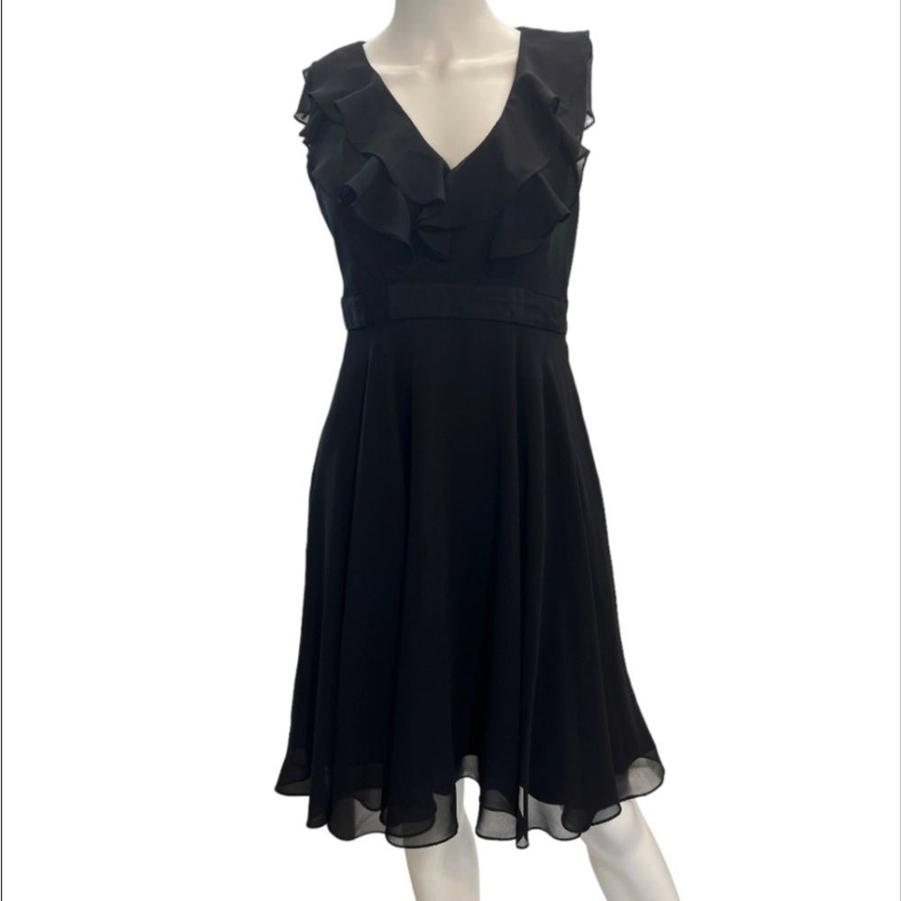 Bice Ruffled Black Midi‎ Fit and Flare Dress Size 6